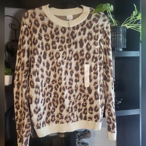 Stylish Leopard Print Crew Neck Sweater
